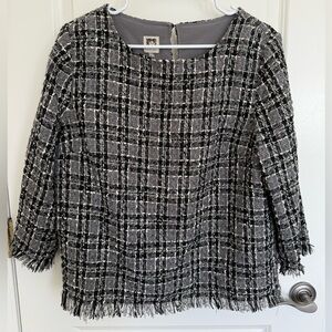 Anne Klein tweed fringe trim top